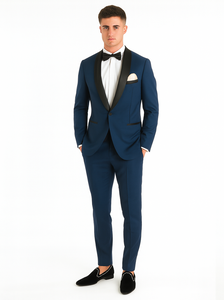 Men's Shawl Lapel 2 Piece  Slim Fit Dark Navy Blue Suit For Men Tuxedo Suit Indigo ~ Bright Blue ~ Cobalt blue ~ Teal