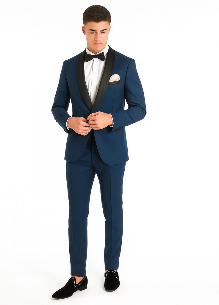 Men's Shawl Lapel 2 Piece  Slim Fit Dark Navy Blue Suit For Men Tuxedo Suit Indigo ~ Bright Blue ~ Cobalt blue ~ Teal - Image 3