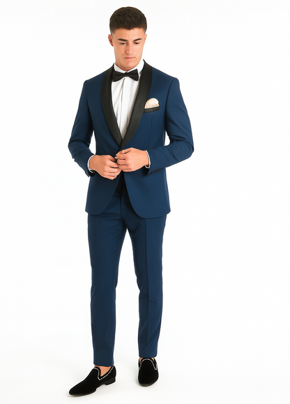 Men's Shawl Lapel 2 Piece  Slim Fit Dark Navy Blue Suit For Men Tuxedo Suit Indigo ~ Bright Blue ~ Cobalt blue ~ Teal - Image 3