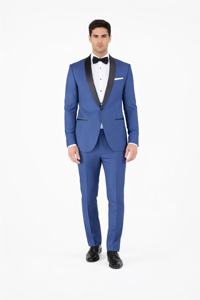 Men'S Shawl Lapel Fabric Royal Blue ~ Indigo ~ Bright Blue ~ Saphire Light Navy Tuxedo