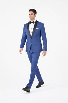 Men'S Shawl Lapel Fabric Royal Blue ~ Indigo ~ Bright Blue ~ Saphire Light Navy Tuxedo - Image 3