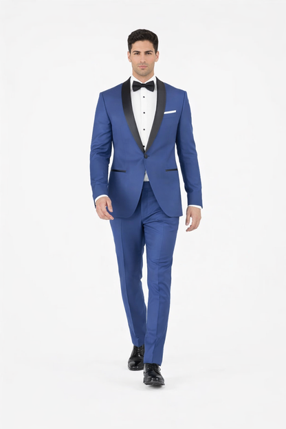 Men'S Shawl Lapel Fabric Royal Blue ~ Indigo ~ Bright Blue ~ Saphire Light Navy Tuxedo - Image 4