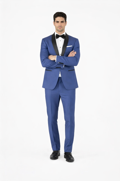 Men'S Shawl Lapel Fabric Royal Blue ~ Indigo ~ Bright Blue ~ Saphire Light Navy Tuxedo - Image 5
