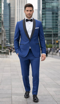 Men'S Shawl Lapel Fabric Royal Blue ~ Indigo ~ Bright Blue ~ Saphire Light Navy Tuxedo - Image 7