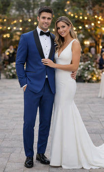 Men'S Shawl Lapel Fabric Royal Blue ~ Indigo ~ Bright Blue ~ Saphire Light Navy Tuxedo - Image 8