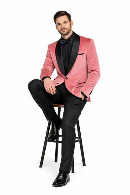 Mens Shawl Lapel One Button Pink Colour
