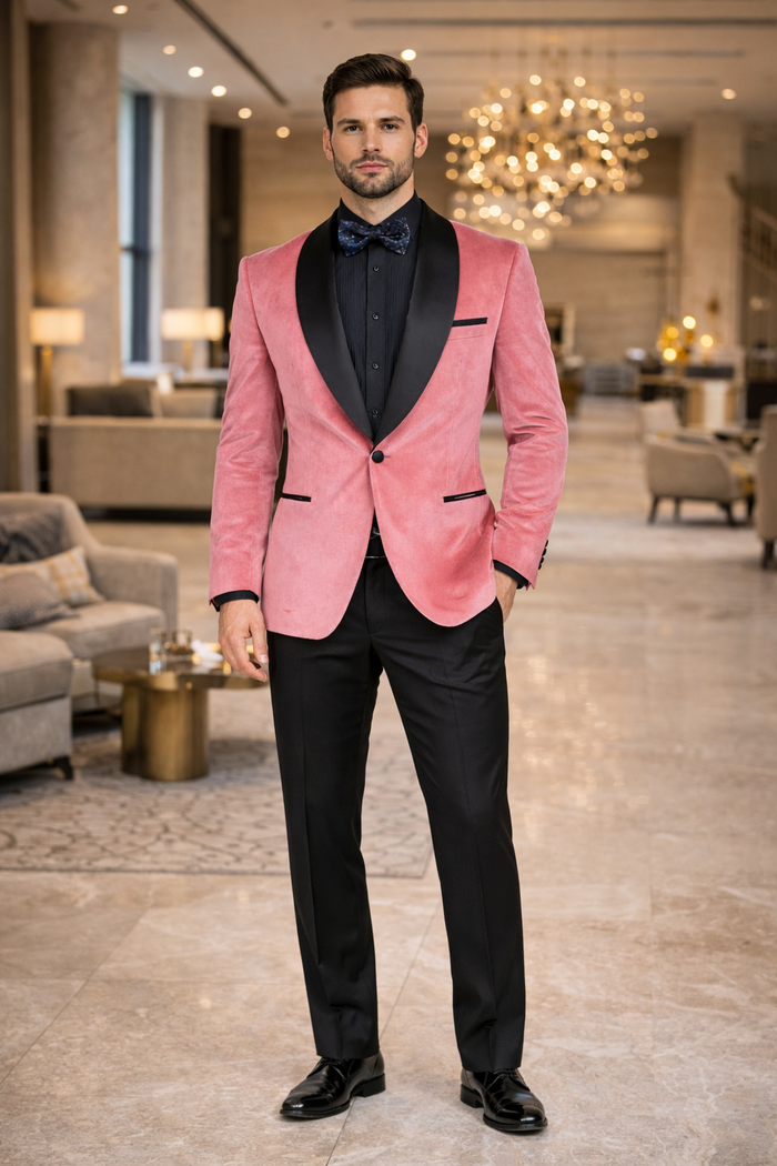 Mens Shawl Lapel One Button Pink Colour