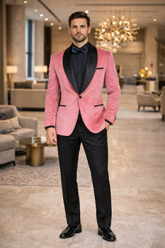 Mens Shawl Lapel One Button Pink Colour