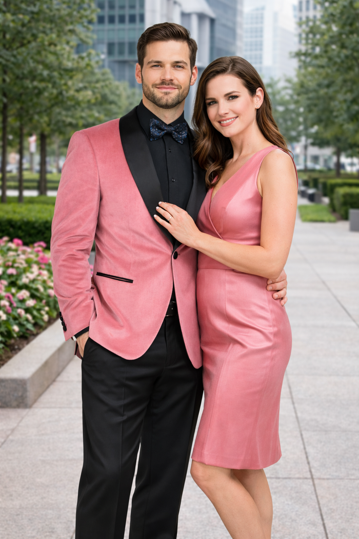 Mens Shawl Lapel One Button Pink Colour