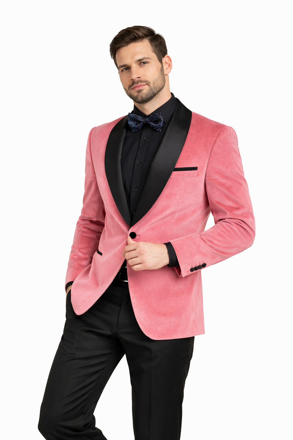 Mens Shawl Lapel One Button Pink Colour