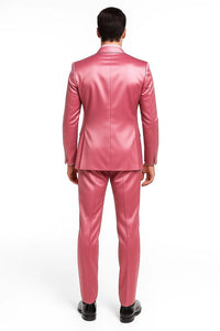 Mens Shiny Blazer - Rose Gold Sateen Vested Suit