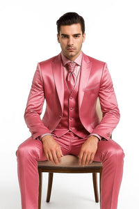 Mens Shiny Blazer - Rose Gold Sateen Vested Suit