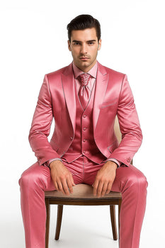 Mens Shiny Blazer - Rose Gold Sateen Vested Suit