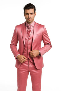 Mens Shiny Blazer - Rose Gold Sateen Vested Suit