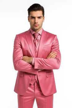 Mens Shiny Blazer - Rose Gold Sateen Vested Suit