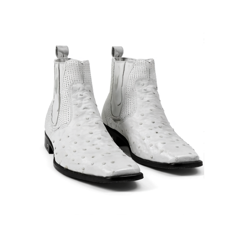 Men'S Short Boots Men'S Genuine White Full Quill Ostrich Dress Boot Ankle Dress Style For Man