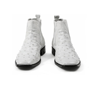 Men'S Short Boots Men'S Genuine White Full Quill Ostrich Dress Boot Ankle Dress Style For Man