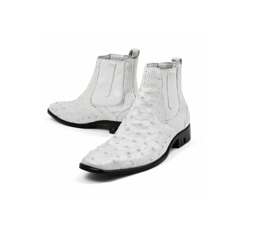 Men'S Short Boots Men'S Genuine White Full Quill Ostrich Dress Boot Ankle Dress Style For Man
