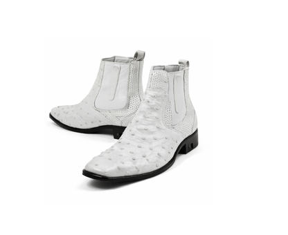 Men'S Short Boots Men'S Genuine White Full Quill Ostrich Dress Boot Ankle Dress Style For Man