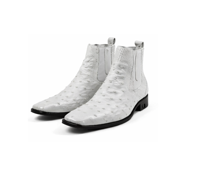 Men'S Short Boots Men'S Genuine White Full Quill Ostrich Dress Boot Ankle Dress Style For Man