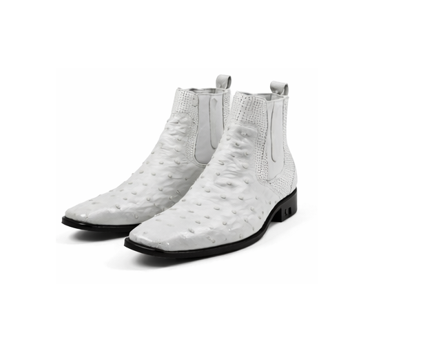 Men'S Short Boots Men'S Genuine White Full Quill Ostrich Dress Boot Ankle Dress Style For Man