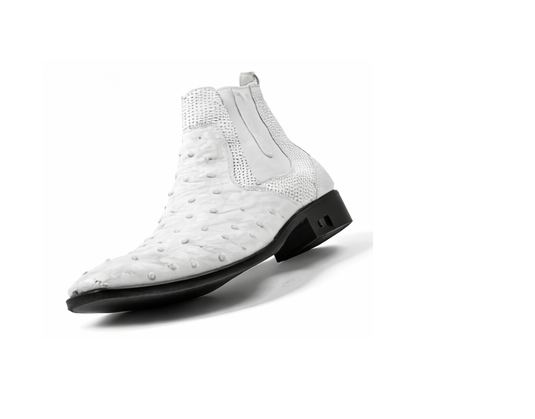 Men'S Short Boots Men'S Genuine White Full Quill Ostrich Dress Boot Ankle Dress Style For Man