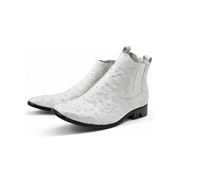 Men'S Short Boots Men'S Genuine White Full Quill Ostrich Dress Boot Ankle Dress Style For Man