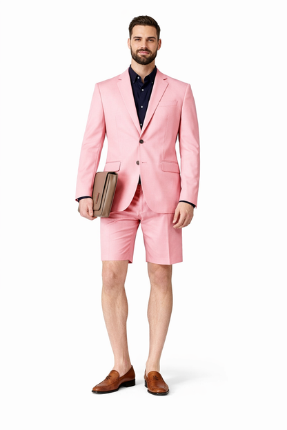 Mens Short Pants Suit Set Mens Two Button Suit For Men Pink Pink / 48 Long Jacket