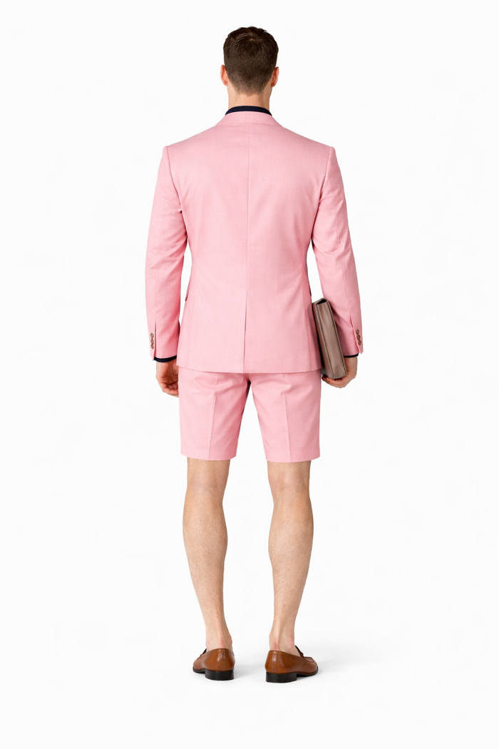 Mens Short Pants Suit Set Mens Two Button  Suit For Men Pink