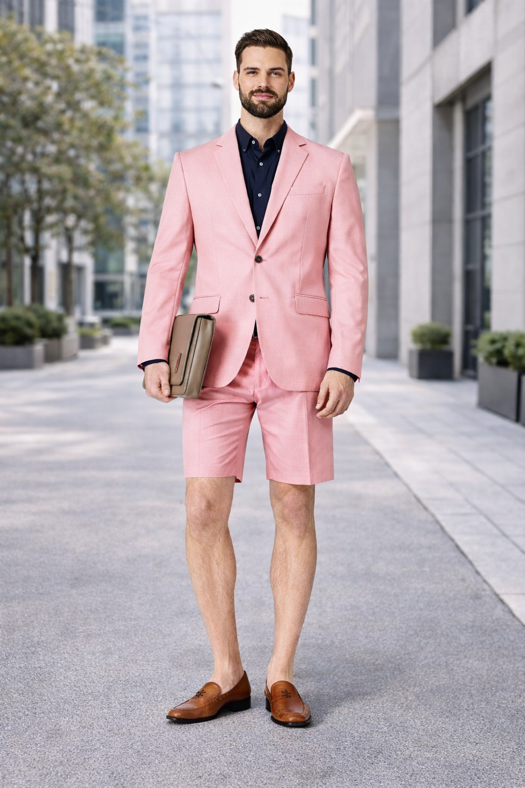 Mens Short Pants Suit Set Mens Two Button  Suit For Men Pink