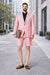 Mens Short Pants Suit Set Mens Two Button  Suit For Men Pink