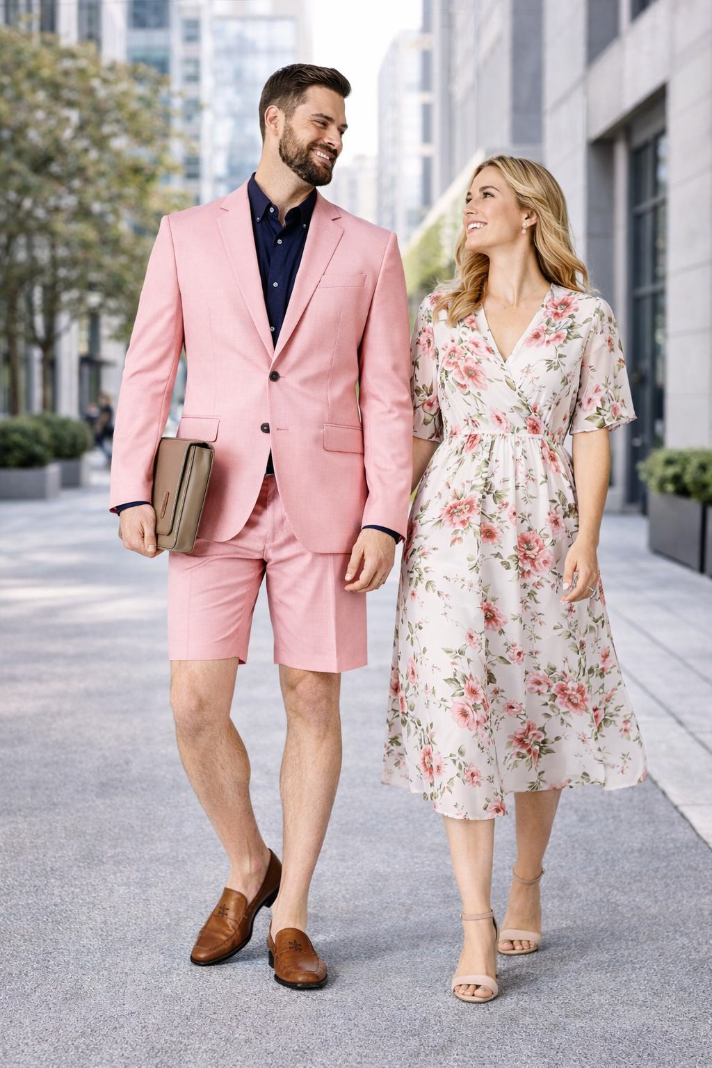 Mens Short Pants Suit Set Mens Two Button  Suit For Men Pink