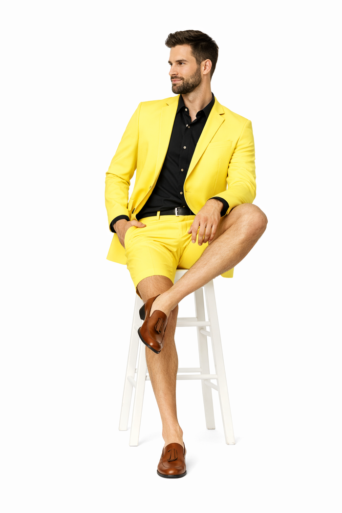 Mens Short Pants Suit Set Mens Yellow Suit For Men Two Button