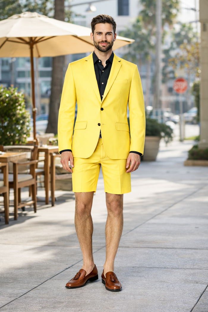 Mens Short Pants Suit Set Mens Yellow Suit For Men Two Button