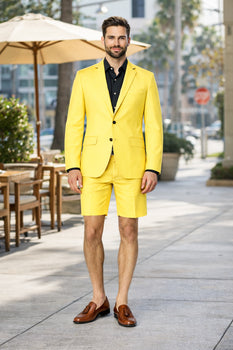 Mens Short Pants Suit Set Mens Yellow Suit For Men Two Button