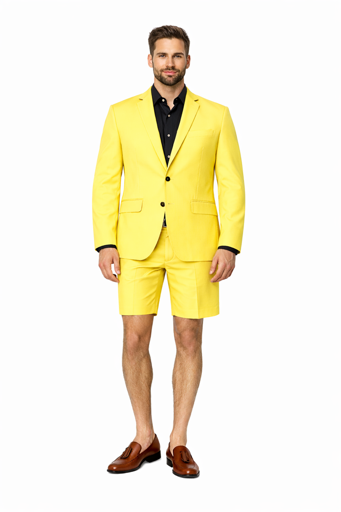 Mens Short Pants Suit Set Mens Yellow Suit For Men Two Button