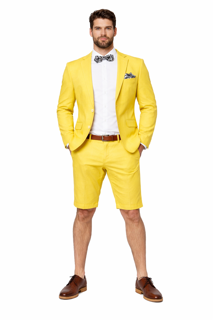 Mens Short Pants Suit Set Mens Yellow  Suit For Men