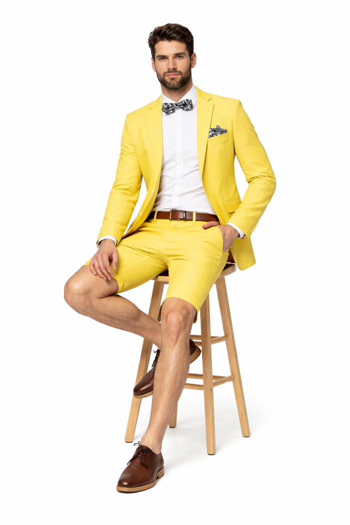 Mens Short Pants Suit Set Mens Yellow  Suit For Men