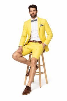 Mens Short Pants Suit Set Mens Yellow  Suit For Men