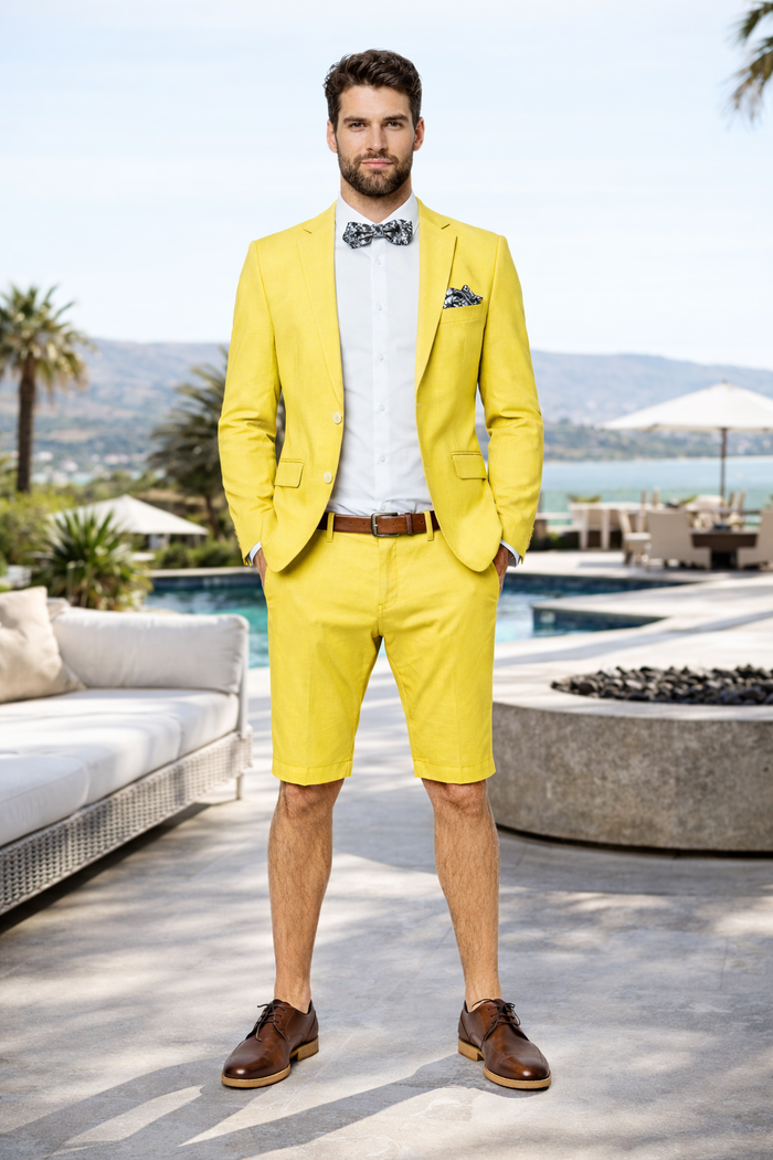 Mens Short Pants Suit Set Mens Yellow  Suit For Men