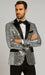 Silver Sequin Tuxedo Jacket for Men with Black Satin Lapel