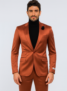 Mens Single Breasted Sateen Shiny Fabric Metallic Fabric - Sharskin Suit