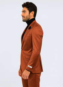 Mens Single Breasted Sateen Shiny Fabric Metallic Fabric - Sharskin Suit