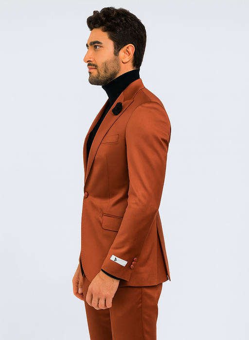 Mens Single Breasted Sateen Shiny Fabric Metallic Fabric - Sharskin Suit