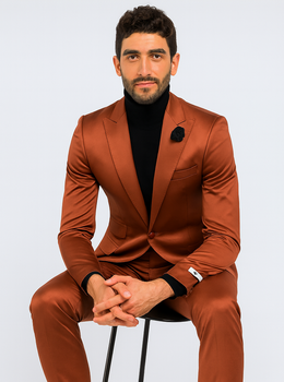 Mens Single Breasted Sateen Shiny Fabric Metallic Fabric - Sharskin Suit