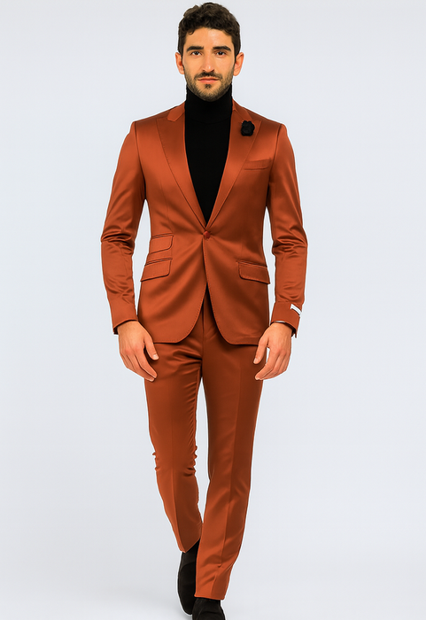 Mens Single Breasted Sateen Shiny Fabric Metallic Fabric - Sharskin Suit