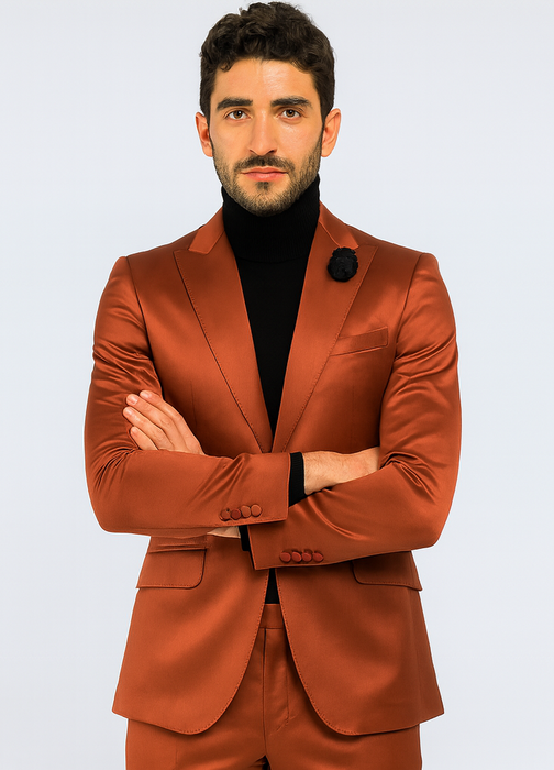 Mens Single Breasted Sateen Shiny Fabric Metallic Fabric - Sharskin Suit