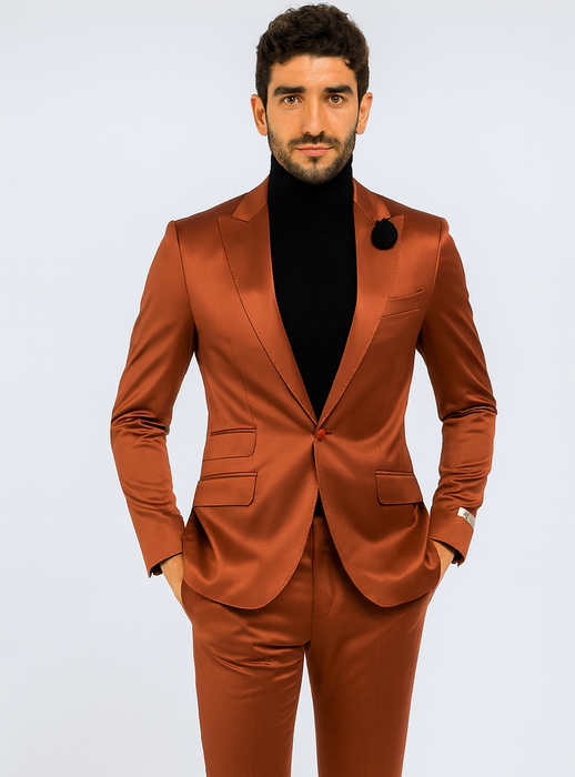 Mens Single Breasted Sateen Shiny Fabric Metallic Fabric - Sharskin Suit