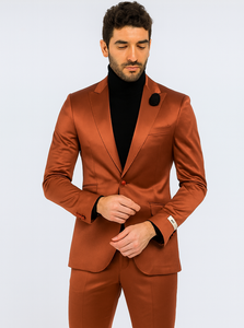 Mens Single Breasted Sateen Shiny Fabric Metallic Fabric - Sharskin Suit