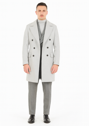 Mens Six Button Peak Lapel Suit Grey